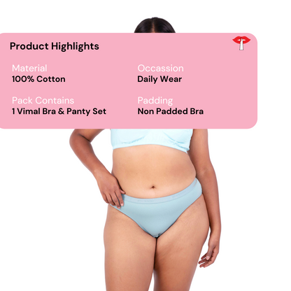 Shop Vimal Mint 100% Cotton Round Stitch Bra with matching panties product information designed by Gossip By Mybra