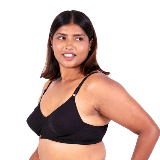 Vimal Black 100% Cotton Round Stitch Plus Size Bra left view designed by Gossip by Mybra Lingerie