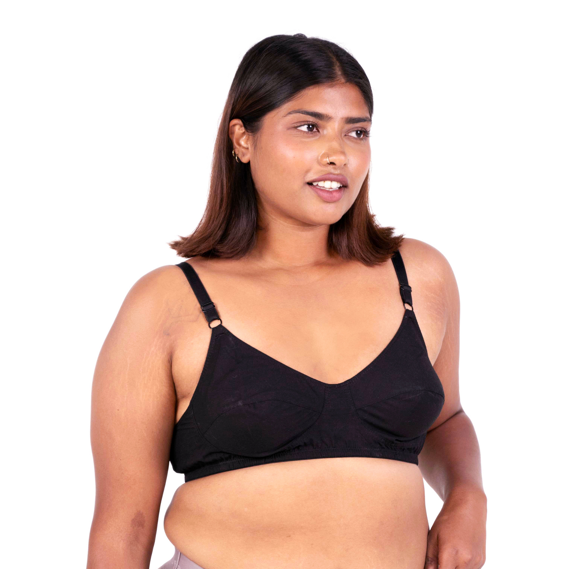 Vimal Black 100% Cotton Round Stitch Plus Size Bra Right View designed by Gossip Store by Mybra
