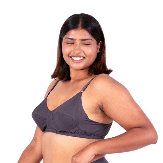 Vimal Coffee Brown 100% Cotton Round Stitch Plus Size Bra Left View designed by Gossip Store by Mybra