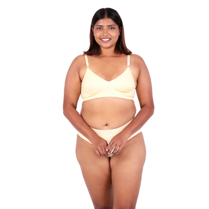 Shop Vimal Skin 100% Cotton Round Stitch Bra with matching panties front view designed by Gossip By Mybra